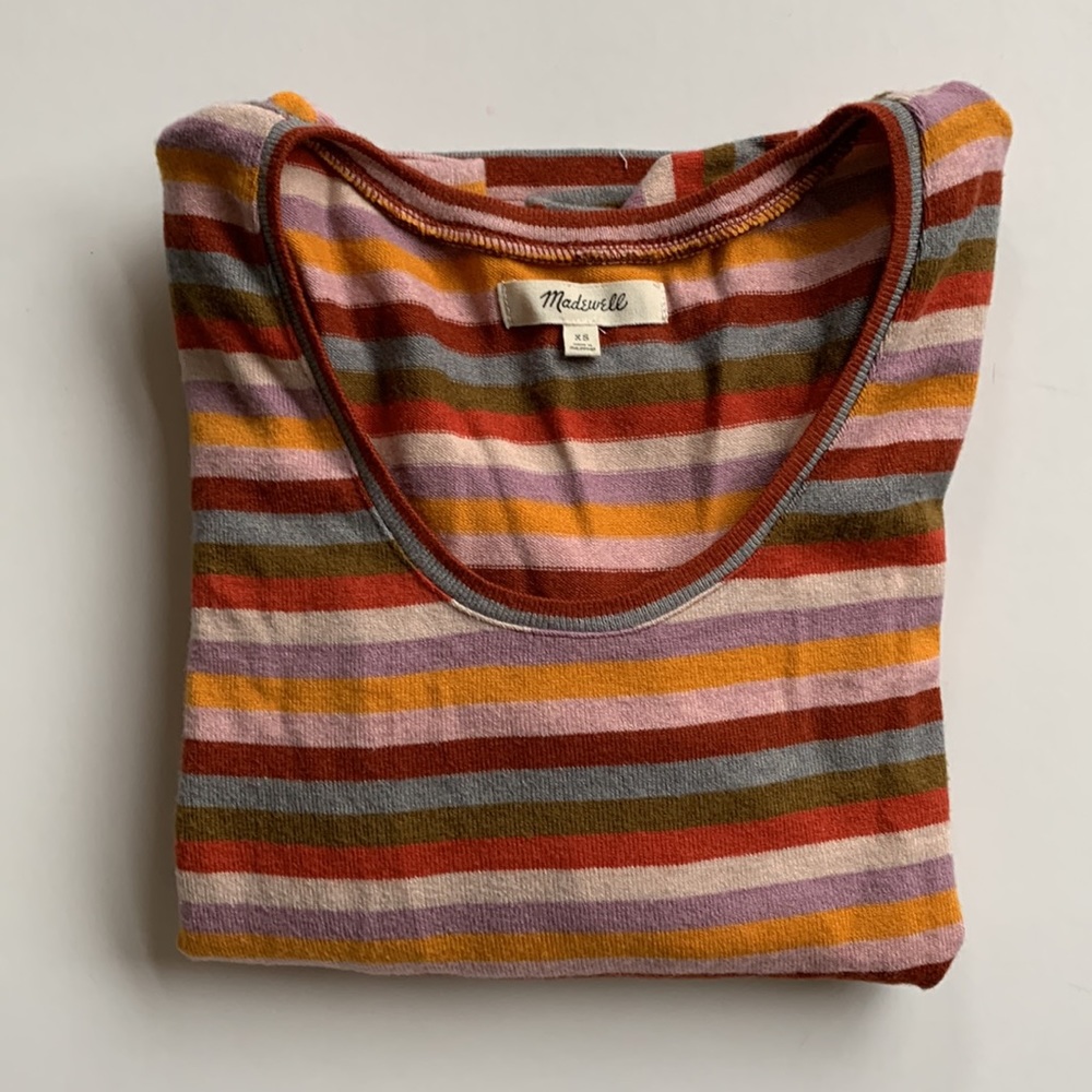 MADEWELL Striped Puff Sleeve Striped Scoopneck Sweater Top XS - Picture 9 of 12